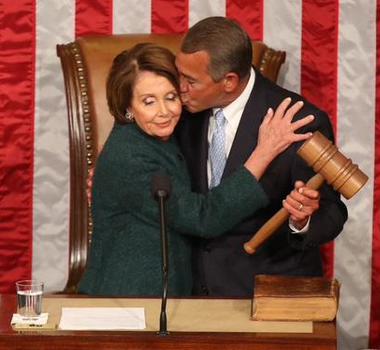 Boehner kisses Pelosi after winning election for 
Speaker of the House.