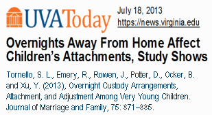 Frequent overnights were significantly associated with attachment insecurity 
among infants... Attachment insecurity predicted adjustment problems at ages 3 
and 5...